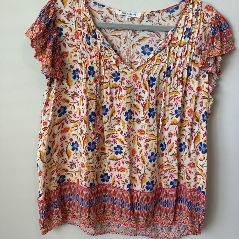 Rose & Olive Multicolor Floral boho Blouse size large